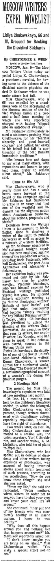 Christopher S. Wren. Moscow Writers Expel Novelist