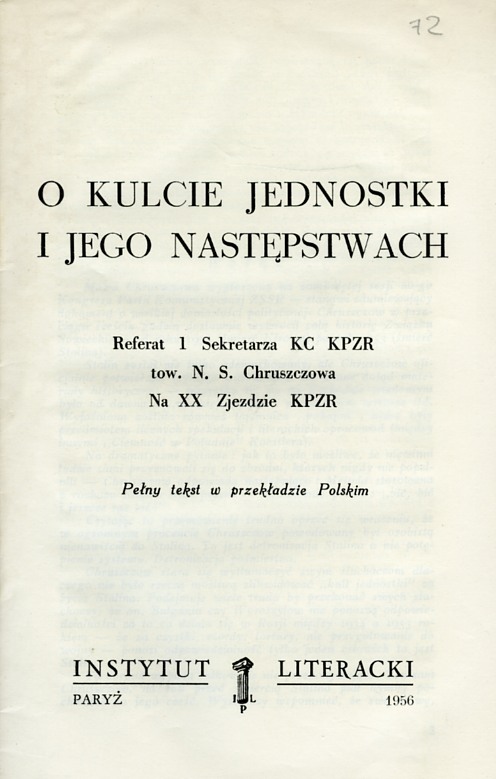 On the Cult of Personality and its Consequences (Khrushchev's "Secret Speech") O Kulcie Jednostki I Jego Następstwach